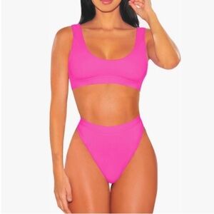 Vibrant Pink Two Piece Bathing Suit